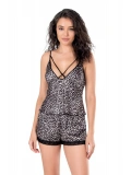 Seraviax Leopar Saten Babydoll Şort Takımı