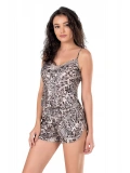 Seraviax Leopar Saten Babydoll Şort Takımı