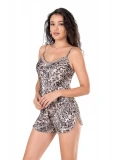 Seraviax Leopar Saten Babydoll Şort Takımı