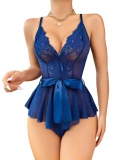 Seraviax Mavi Dantel İşlemeli Kurdelalı Fantezi Tül Babydoll