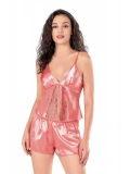 Seraviax Mercan Saten Babydoll Şort Takımı