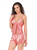 Seraviax Mercan Saten Babydoll Şort Takımı