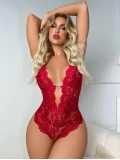 Seraviax Metal Kalp Aksesuarlı Fantezi Dantelli Kırmızı Body