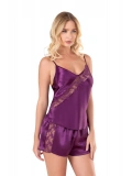 Seraviax Mor Saten Babydoll Şort Takımı