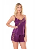 Seraviax Mor Saten Babydoll Şort Takımı