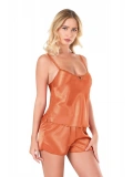 Seraviax Oranj Saten Babydoll Şort Takımı