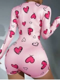 Seraviax Pamuklu Pembe Kalp Desenli Düğmeli Uzun Kol Tulum Pijama