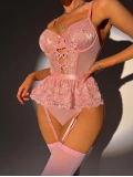 Seraviax Pembe Dantel İşlemeli Kalp Desenli Fantezi Jartiyer Takımı