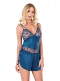 Seraviax Petrol Mavisi Saten Babydoll Şort Takımı