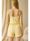 Seraviax Sarı Üstüne Desenli Askılı Şortlu Pijama Takımı
