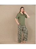Seraviax Şık Tasarım Çiçek Desenli Yeşil Kısa Kol Viskon Pijama Takımı