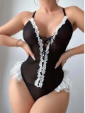 Seraviax Siyah Dantel İşlemeli Sırt Dekolteli Fantezi Body