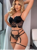 Seraviax Siyah Dantelli Jartiyer Fantezi Seksi Büstiyer Takımı