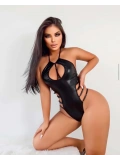 Seraviax Siyah Göğüs Dekolteli Fantezi Parlak Deri Body