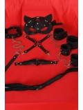 Seraviax Siyah İçi Tüylü Maske,Kol,Bacak,Ağız Topu,Kırbaç,Tasma Set