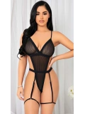 Seraviax Siyah İp Detaylı Tül Fantezi Body