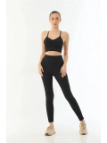 Seraviax Siyah MI Emay 3921 Soft Seamless Ripli Tayt Yoga Takımı