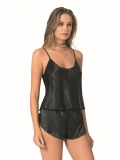 Şık Tasarım Yumuşak Dokulu Siyah Saten Babydoll Şort Takımı