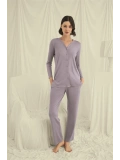 Seraviax Uzun Kollu Boydan Düğmeli V Yaka Pijama Takımı