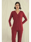 Seraviax Uzun Kollu Boydan Düğmeli V Yaka Pijama Takımı