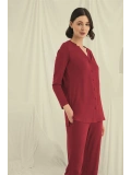 Seraviax Uzun Kollu Boydan Düğmeli V Yaka Pijama Takımı