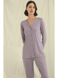 Seraviax Uzun Kollu Boydan Düğmeli V Yaka Pijama Takımı
