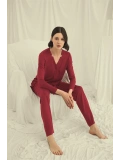 Seraviax Uzun Kollu Boydan Düğmeli V Yaka Pijama Takımı