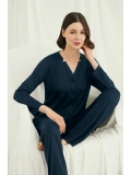 Seraviax Uzun Kollu Boydan Düğmeli V Yaka Pijama Takımı