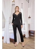 Seraviax Uzun Kollu Dantelli ve Dekolteli Pijama Takımı