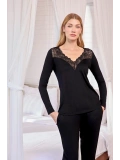 Seraviax Uzun Kollu Dantelli ve Dekolteli Pijama Takımı