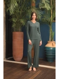 Seraviax Uzun Kollu Önü Düğmeli V Yaka Pijama Takımı