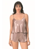 Şık Tasarım Yumuşak Dokulu Vizon Saten Babydoll Şort Takımı