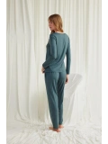 Seraviax Yakası Omzu ve Paçası Dantelli Boydan Düğmeli Pijama Takımı