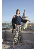 Seraviax Yaprak Desenli ve Dantelli 3lü Pijama Takımı