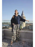 Seraviax Yaprak Desenli ve Dantelli 3lü Pijama Takımı
