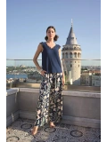 Seraviax Yaprak Desenli ve Dantelli 3lü Pijama Takımı