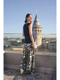 Seraviax Yaprak Desenli ve Dantelli 3lü Pijama Takımı