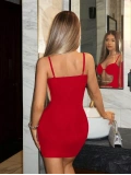 Seraviax Zincir Detaylı Göğüs Dekolteli Kırmızı Mini Club Elbisesi