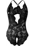 Kadın Siyah Dantel Derin Dekolteli Babydoll
