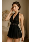 Siyah Dantel Detaylı Transparan Babydoll
