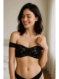 Siyah Dantel Detaylı Transparan Crop Top