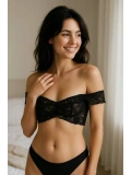Siyah Dantel Detaylı Transparan Crop Top