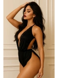Siyah Dantelli Derin V  Yaka Fantezi Babydoll