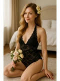 Siyah Tam Dantel İnce Askılı Babydoll