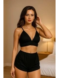 Siyah Yüksek Bel Şortlu Bralet Takım