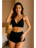 Siyah Yüksek Bel Şortlu Bralet Takım