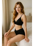 Siyah Yüksek Bel Şortlu Bralet Takım