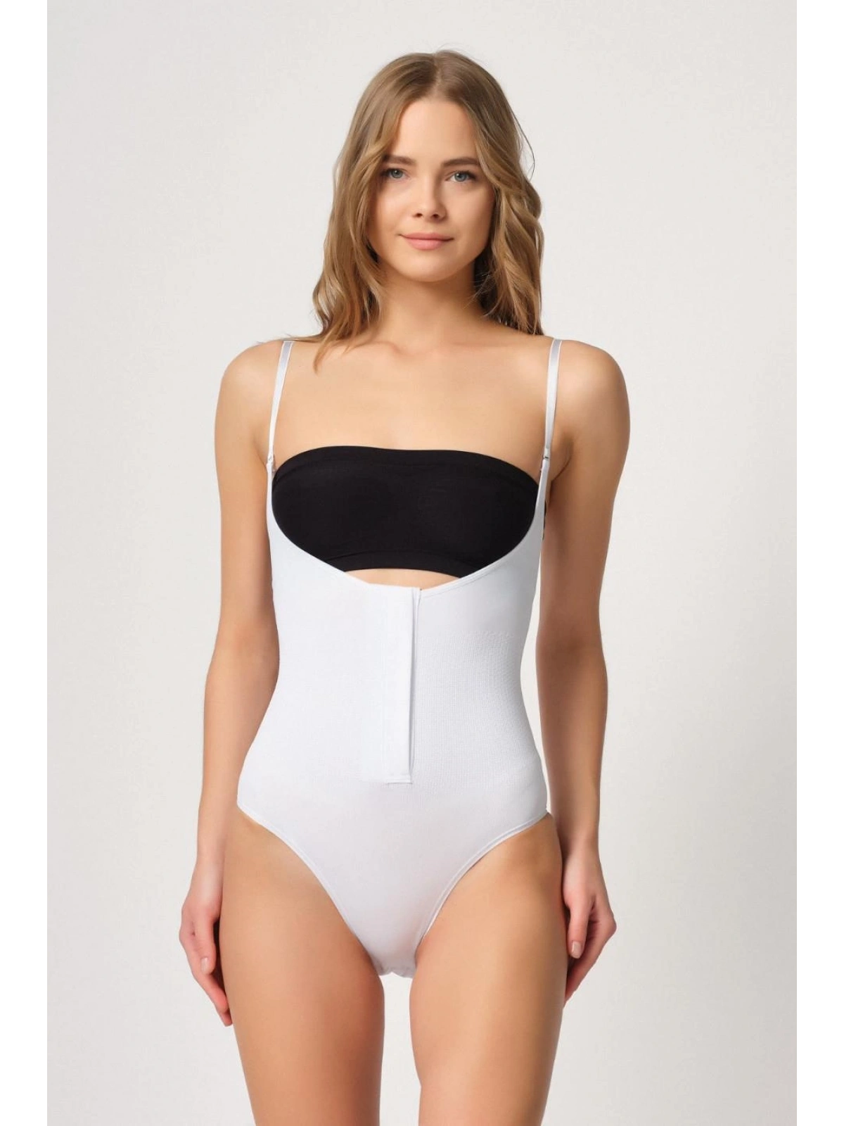 Beyaz Göğsü Açık Agraflı Body Korse