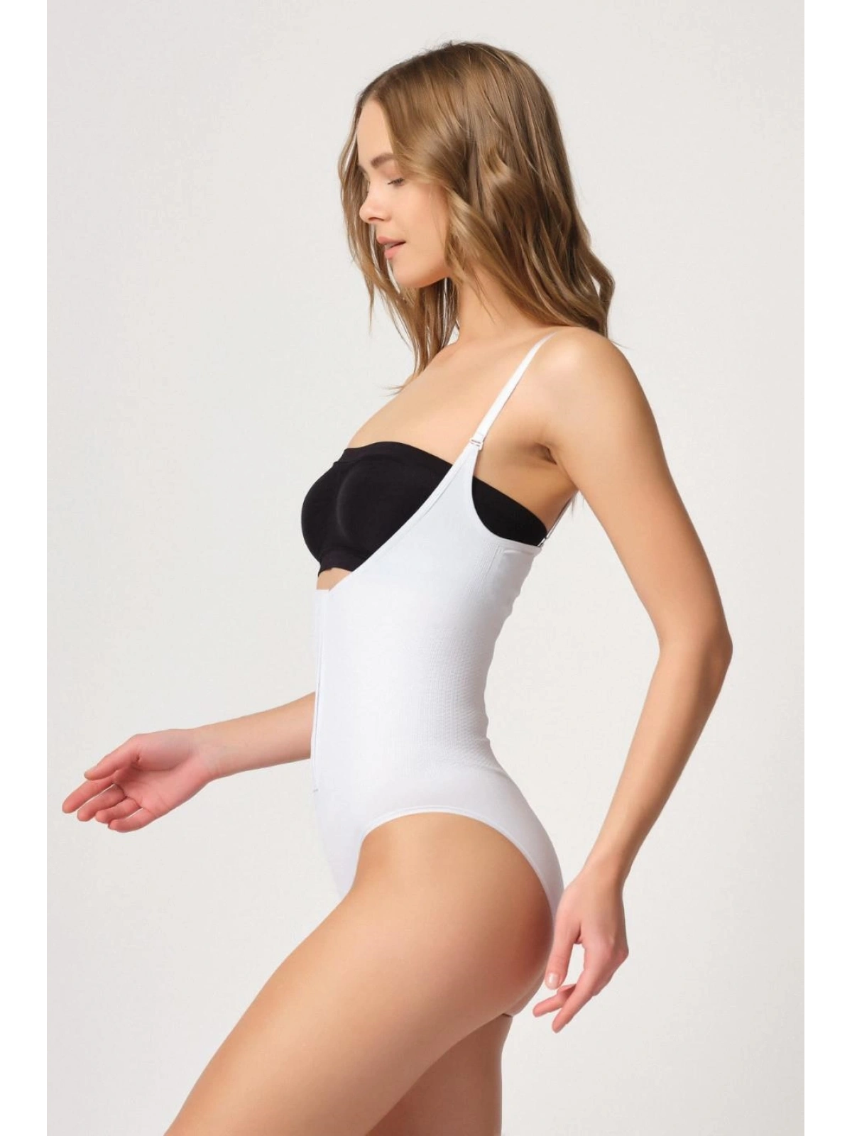 Beyaz Göğsü Açık Agraflı Body Korse
