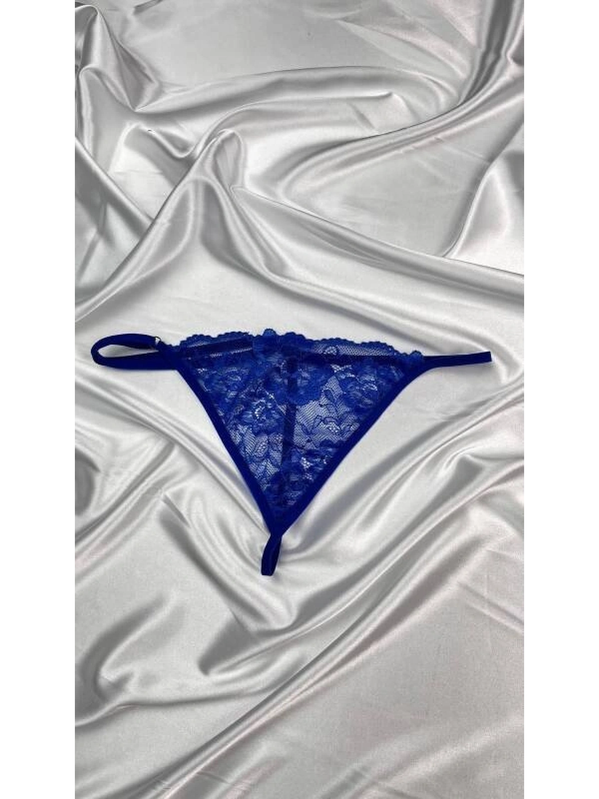 Kadın Mavi Transparan Dantel Tanga Külot